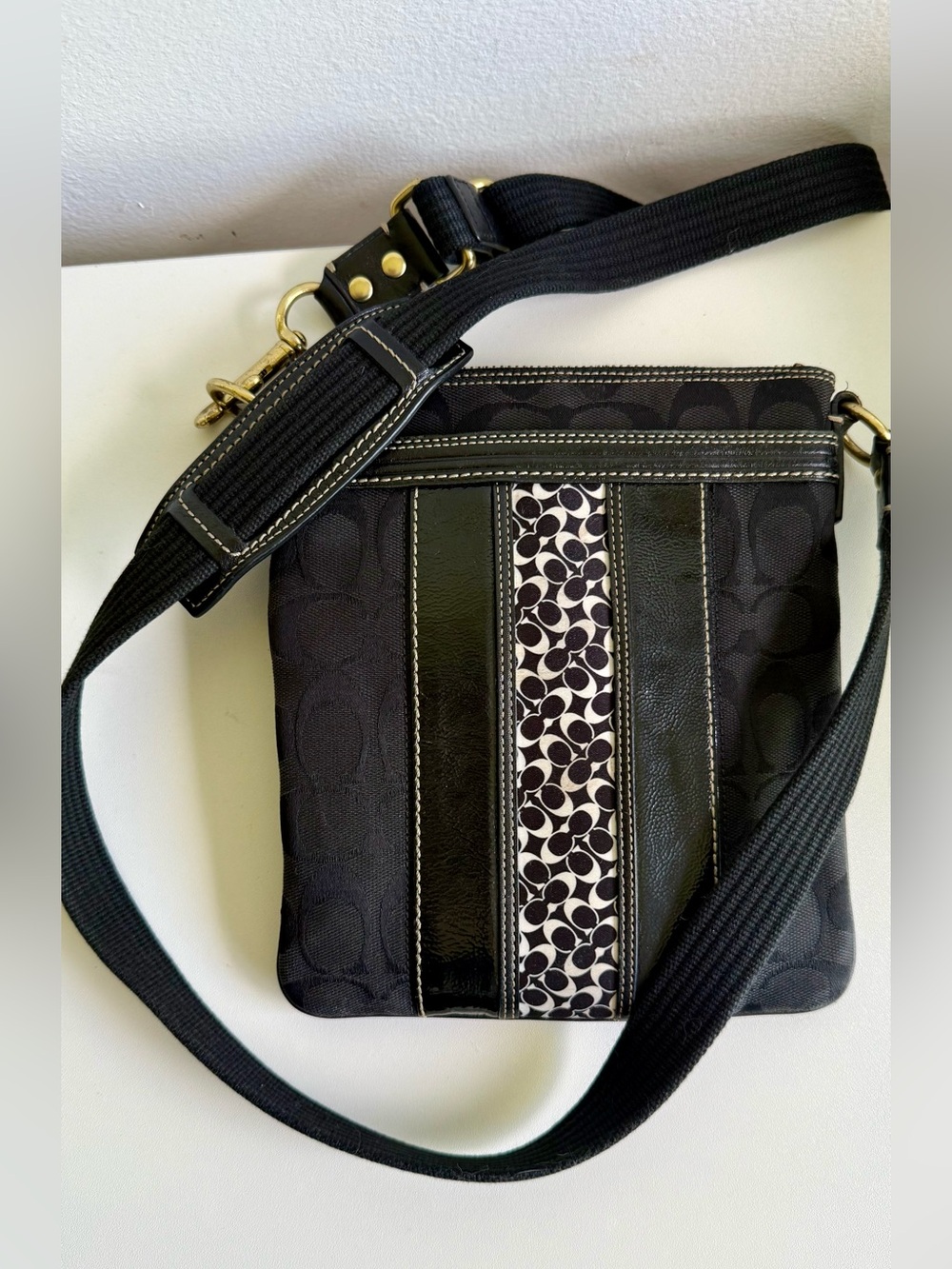 Coach Black Signature Crossbody with Gold Hardware
